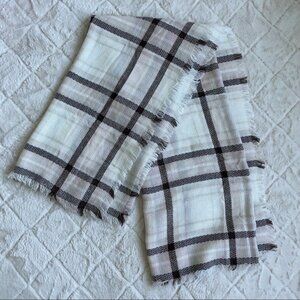 No Brand | Large Cream, Pink, and Brown Plaid Fringe Blanket Scarf